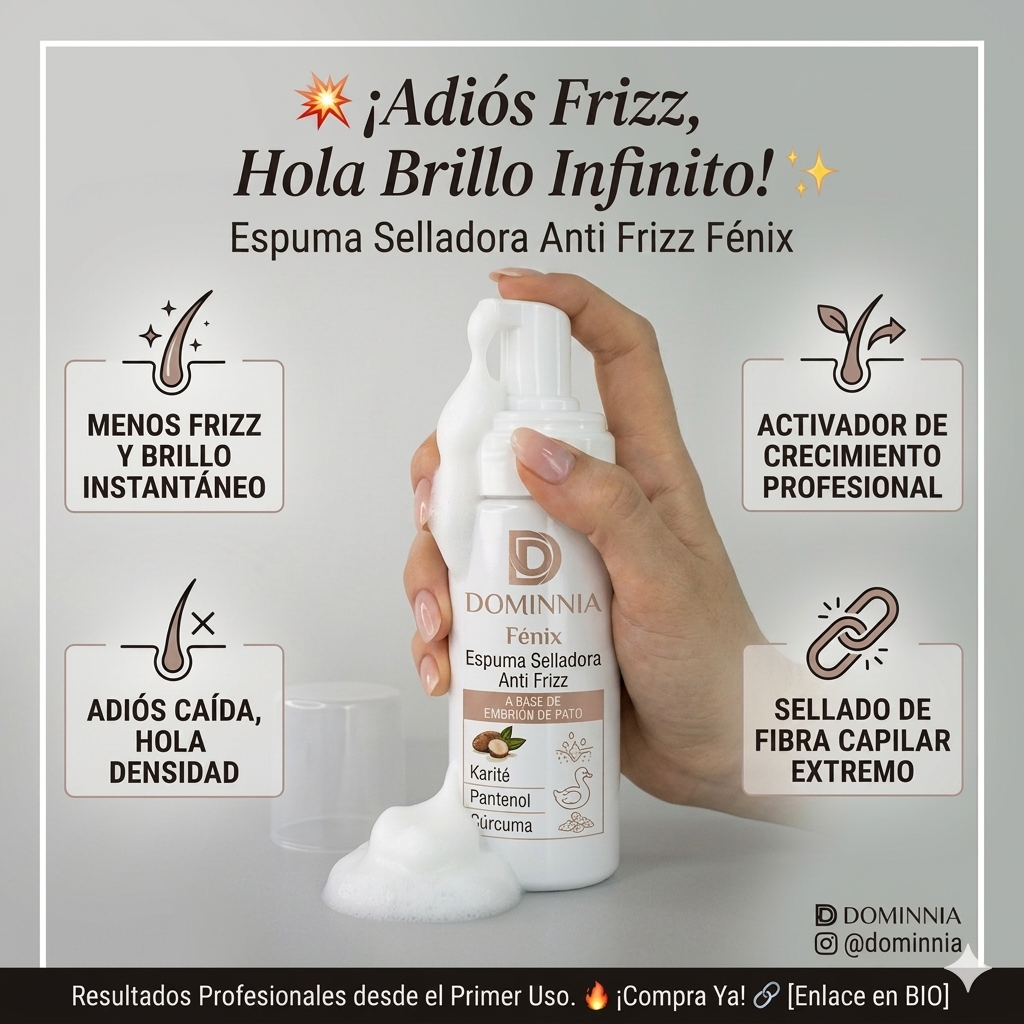 DOMINNIA Fénix – Espuma Selladora Anti-Frizz con Efecto Regenerador – 150ml